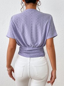 Chiquease 素色前扭結蝙蝠袖T恤 - 紫丁香色 - 查看 2