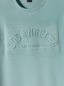 GENTILAND Men Letter Graphic Tee & Drawstring Waist Shorts - Mint Green - View 3