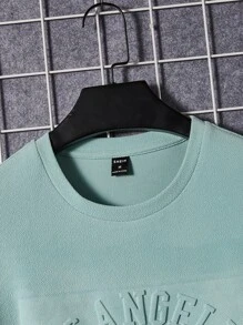 GENTILAND Men Letter Graphic Tee & Drawstring Waist Shorts - Mint Green - View 4