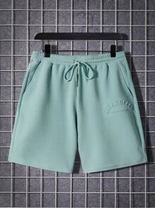 GENTILAND Men Letter Graphic Tee & Drawstring Waist Shorts - Mint Green - View 5