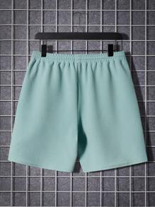 GENTILAND Men Letter Graphic Tee & Drawstring Waist Shorts - Mint Green - View 6