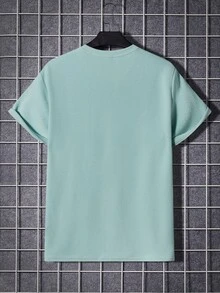 GENTILAND Men Letter Graphic Tee & Drawstring Waist Shorts - Mint Green - View 8