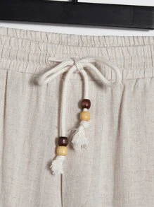 Manfinity VCAY Men Solid Lapel Neck Shirt & Drawstring Waist Trousers - Beige - View 5