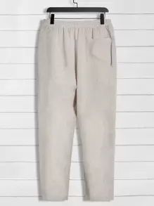 Manfinity VCAY Men Solid Lapel Neck Shirt & Drawstring Waist Trousers - Beige - View 7