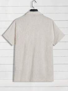 Manfinity VCAY Men Solid Lapel Neck Shirt & Drawstring Waist Trousers - Beige - View 9