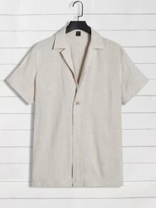 Manfinity VCAY Men Solid Lapel Neck Shirt & Drawstring Waist Trousers - Beige - View 10