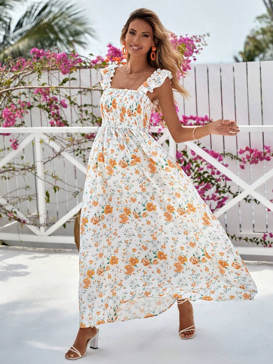 SHEIN VCAY 印花荷葉邊洋裝 - 彩色 - 查看 1