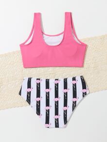 Tween Girl Striped & Flamingo Print Bikini Set Summer Beach - Multicolor - View 2