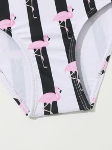 Tween Girl Striped & Flamingo Print Bikini Set Summer Beach - Multicolor - View 4