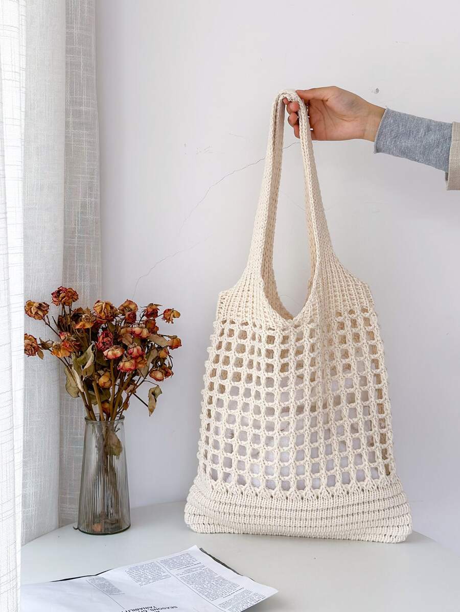 Large Capacity Crochet Shoulder Bag Resort Casual Hand Woven Hand Bill Of Lading Shoulder Bag - Beige - View 1