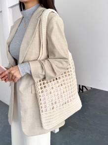 Large Capacity Crochet Shoulder Bag Resort Casual Hand Woven Hand Bill Of Lading Shoulder Bag - Beige - View 5
