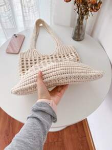 Large Capacity Crochet Shoulder Bag Resort Casual Hand Woven Hand Bill Of Lading Shoulder Bag - Beige - View 3