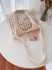 Large Capacity Crochet Shoulder Bag Resort Casual Hand Woven Hand Bill Of Lading Shoulder Bag - Beige - View 4