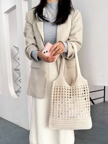 Large Capacity Crochet Shoulder Bag Resort Casual Hand Woven Hand Bill Of Lading Shoulder Bag - Beige - View 2