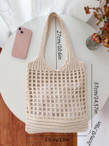 Large Capacity Crochet Shoulder Bag Resort Casual Hand Woven Hand Bill Of Lading Shoulder Bag - Beige - View 6