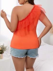 SHEIN Privé Plus One Shoulder Ruffle Trim Top