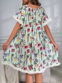 印花前打結網紗拼接邊睡裙 - 薄荷綠 - 查看 2