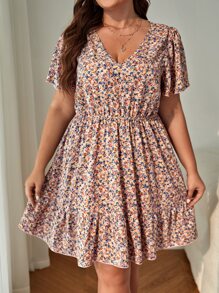 SHEIN Frenchy Đầm Plus Size Viên lá sen Họa tiết hoa Boho - Nhiều màu - Xem 1