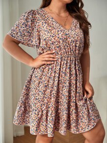 SHEIN Frenchy Đầm Plus Size Viên lá sen Họa tiết hoa Boho - Nhiều màu - Xem 2