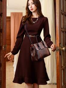 1 件女式鱷魚圖案單肩斜挎手提包,送給中老年女性的理想禮物 - 棕色 - 查看 4