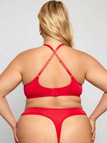 Plus Floral Lace Underwire Lingerie Set - Red - View 2