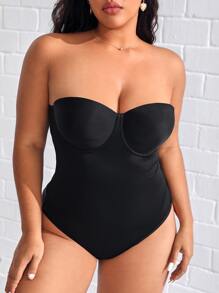 Plus Solid Tube Shapewear Bodysuit - Black - View 3