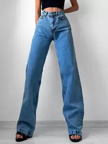 RueChic Zipper Fly Wide Leg Jeans - Medium Wash - View 1