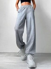 Cottnline Letter Graphic Elastic Waist Joggers - Grey - View 1