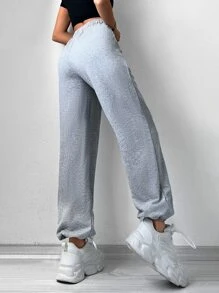 Cottnline Letter Graphic Elastic Waist Joggers - Grey - View 2