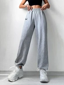 Cottnline Letter Graphic Elastic Waist Joggers - Grey - View 3