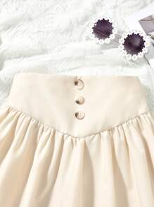 Chicas Falda amplia con botón delantero - Caqui - Ver 3