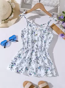 Girls Ditsy Floral Print Cami Top - Purple - View 1