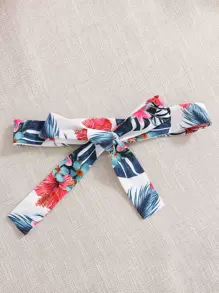 Tween Girl Ruffle Trim Tee & Tropical Print Belted Shorts - Multicolor - View 3