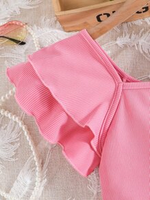 Tween Girl Ruffle Trim Tee & Tropical Print Belted Shorts - Multicolor - View 6