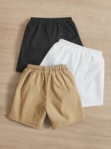 SHEIN Young Boy 3pcs Letter Patched Detail Drawstring Waist Shorts - Khaki - View 2