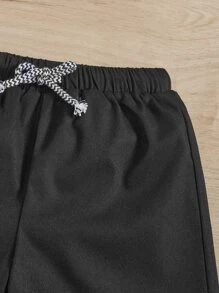 SHEIN Young Boy 3pcs Letter Patched Detail Drawstring Waist Shorts - Khaki - View 4