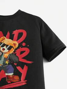 SHEIN Toddler Boys Bear & Slogan Graphic Tee - Black - View 3