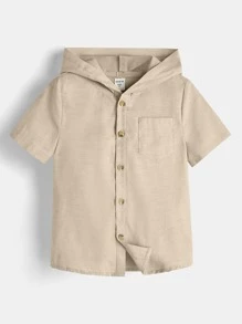 SHEIN Toddler Boys Button Front Hooded Shirt - Khaki - View 1