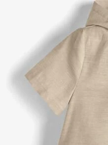 SHEIN Toddler Boys Button Front Hooded Shirt - Khaki - View 3