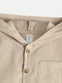 SHEIN Toddler Boys Button Front Hooded Shirt - Khaki - View 4