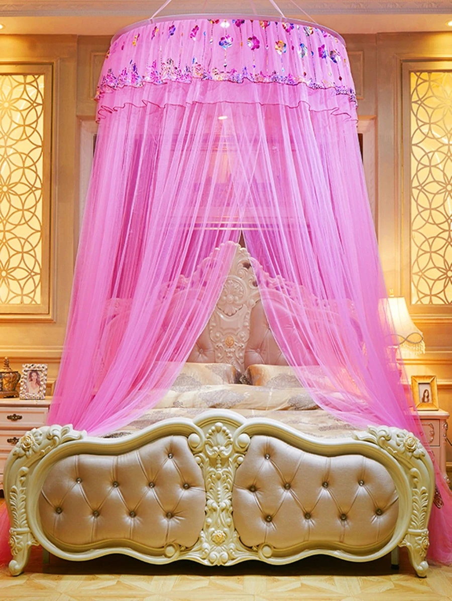 1pc Polyester Mosquito Net, Modern Bed Canopy For Bedroom - Pink - View 1