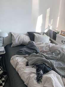 3 件套卡其色和灰色床上用品套装，宿舍卧室，包括 1 件羽绒被套和 2 件枕套，可洗，无填充物 - 卡其色 - 查看 2