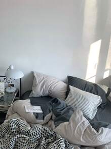 3 件套卡其色和灰色床上用品套装，宿舍卧室，包括 1 件羽绒被套和 2 件枕套，可洗，无填充物 - 卡其色 - 查看 4