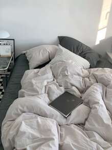 3 件套卡其色和灰色床上用品套装，宿舍卧室，包括 1 件羽绒被套和 2 件枕套，可洗，无填充物 - 卡其色 - 查看 5