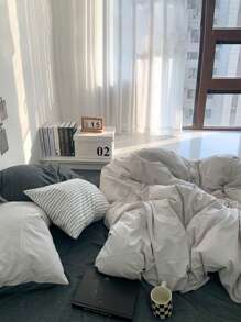 3 件套卡其色和灰色床上用品套装，宿舍卧室，包括 1 件羽绒被套和 2 件枕套，可洗，无填充物 - 卡其色 - 查看 8