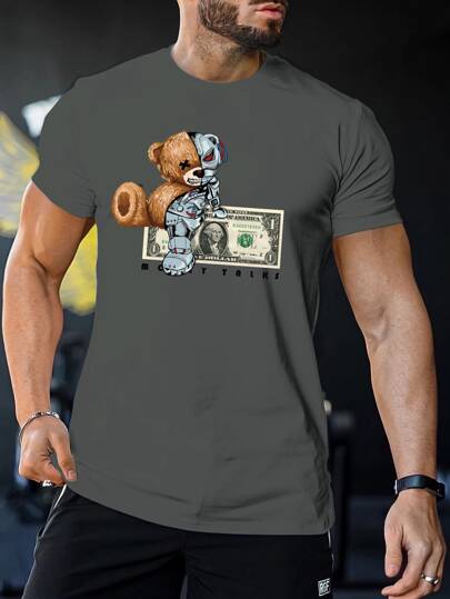 Guys Bear & Letter Graphic Tee