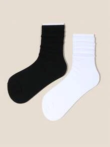 2 đôi tất trơn đơn giản cho nữ, dành cho cuộc sống hàng ngày - Nhiều màu - Xem 1