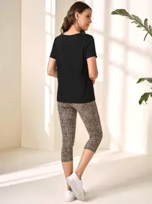 EMERY ROSE Leopard Print Tee & Leggings - Multicolor - View 2