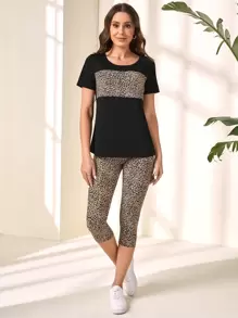 EMERY ROSE Leopard Print Tee & Leggings - Multicolor - View 6