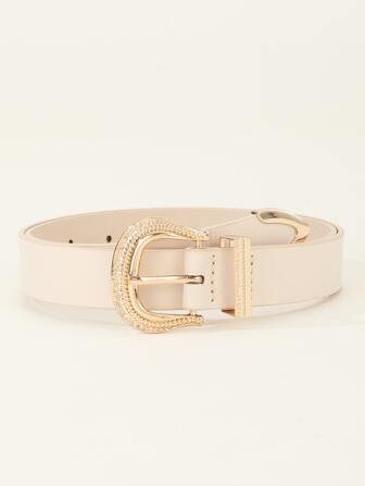 1pc Fashionable & Versatile Gold Buckle PU Leather Belt
